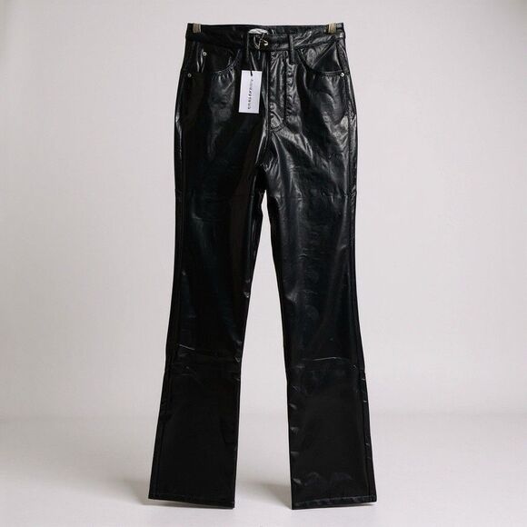 We Wore What Faux Leather Flare Pants 26 Black Shine High Rise Goth Punk Sexy - Picture 1 of 12